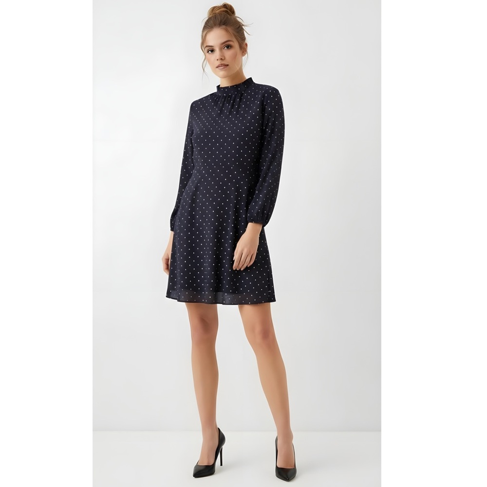 ✨ H&M Navy Polka Dot Long Sleeve Dress – Size 2 (EUR‎ 32) ✨